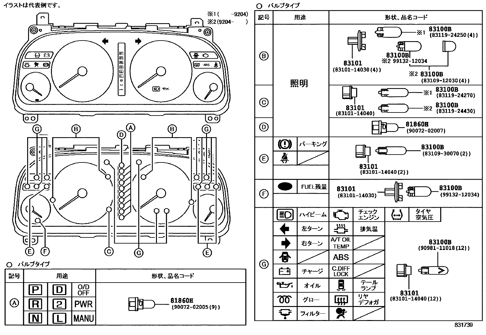 Toyota COROLLA 仪表 EPC diagram — 831739
