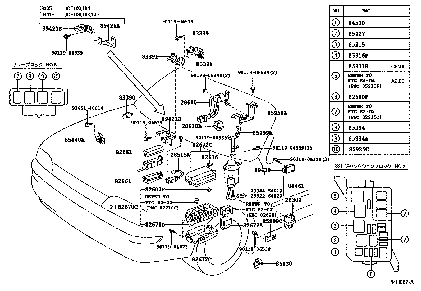 Toyota COROLLA 开关和继电器和ECU EPC diagram — 84H087A