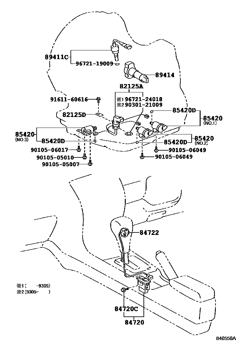 Toyota COROLLA 超速档和电子控制变速器 EPC diagram — 840558A