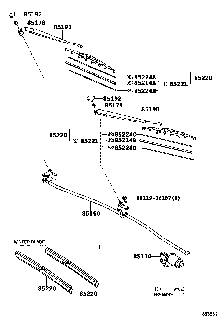 Toyota COROLLA 挡风玻璃刮水器 EPC diagram — 853531