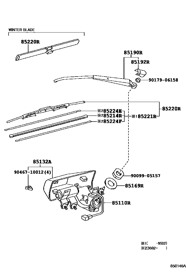 Toyota COROLLA 后刮水器 EPC diagram — 850146A