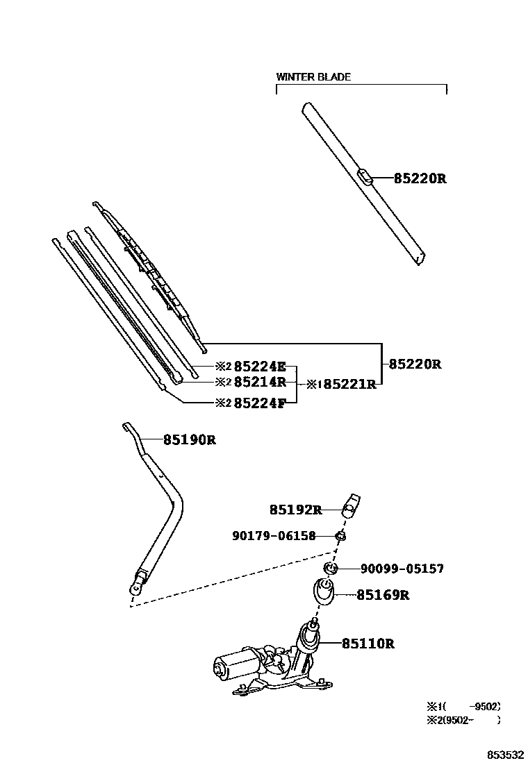 Toyota COROLLA 后刮水器 EPC diagram — 853532