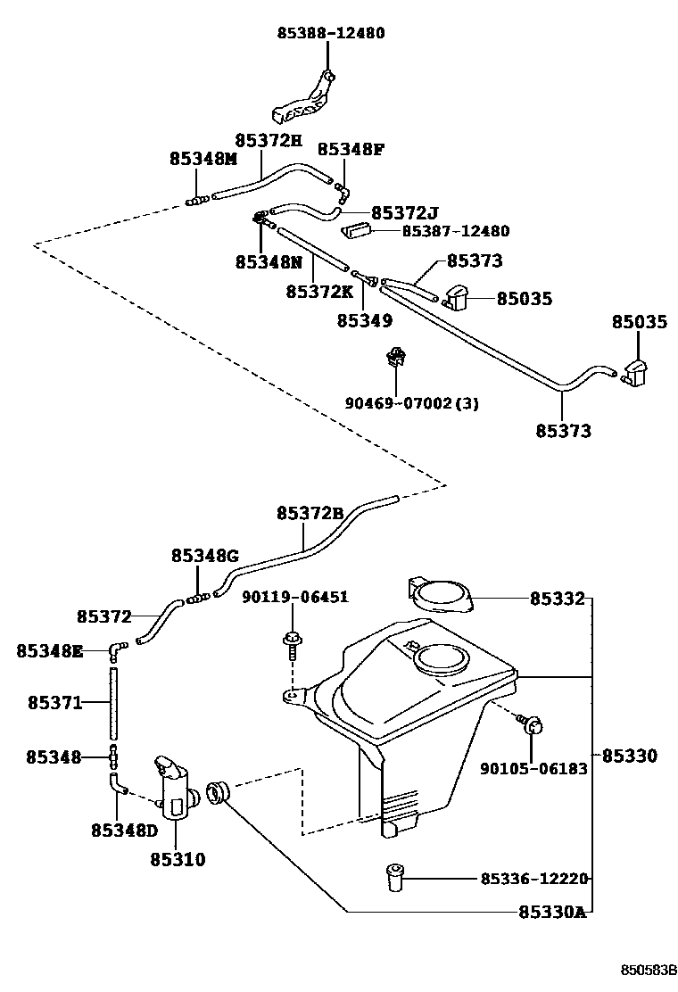 Toyota COROLLA 挡风玻璃清洗器 EPC diagram — 850583B