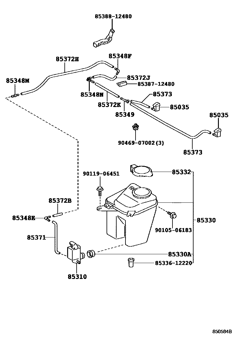 Toyota COROLLA 挡风玻璃清洗器 EPC diagram — 850584B
