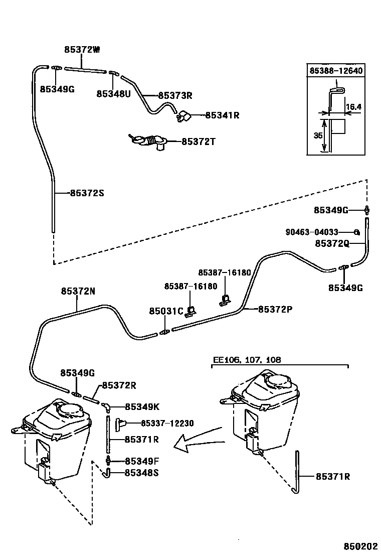 Toyota COROLLA 后清洗器 EPC diagram — 850202