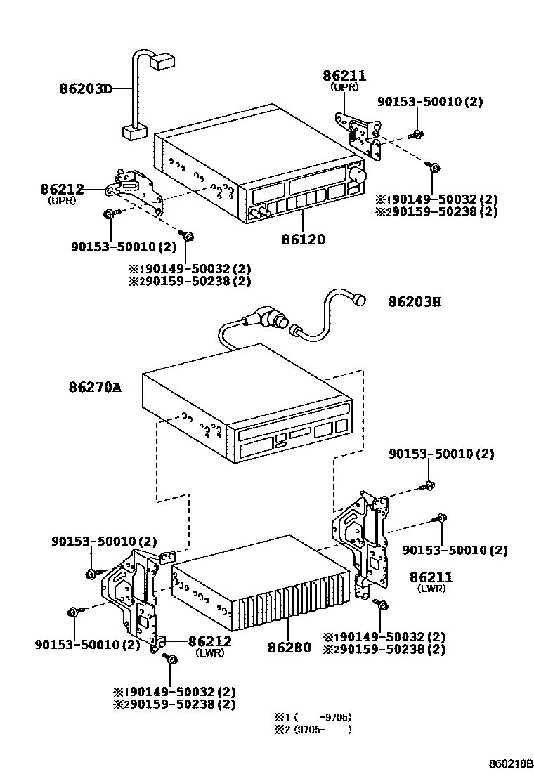 Toyota COROLLA 收音机、放大器和冷凝器 EPC diagram — 860218B