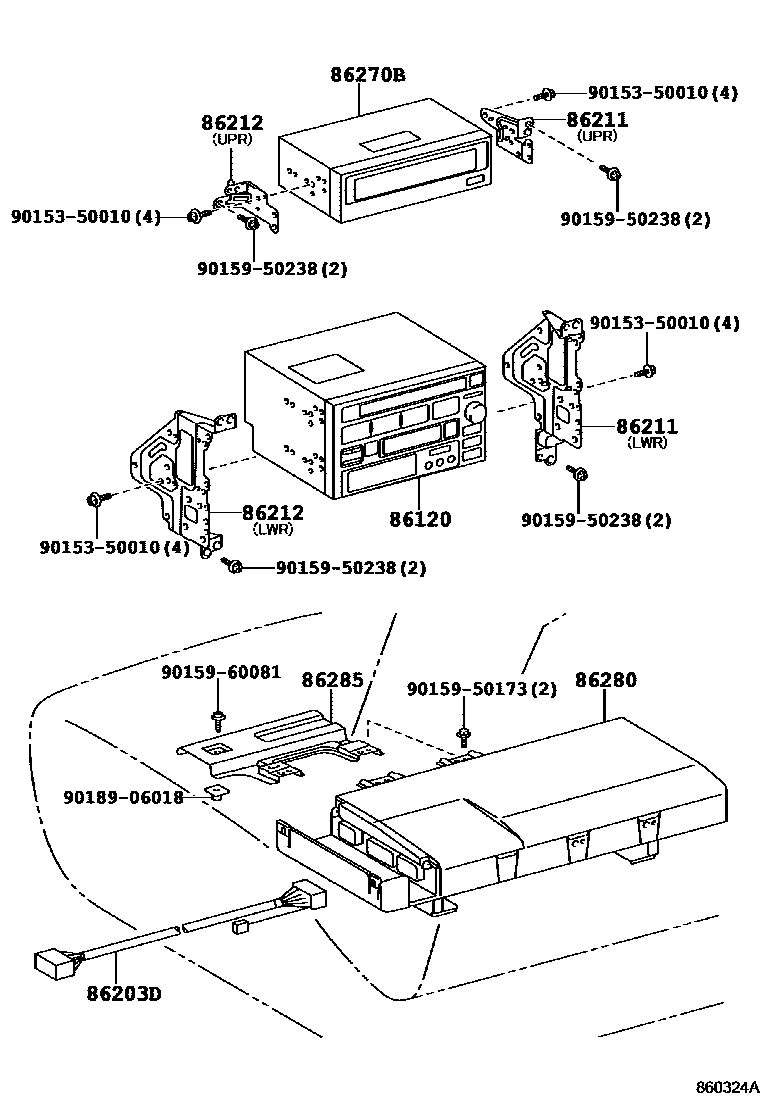 Toyota COROLLA 收音机、放大器和冷凝器 EPC diagram — 860324A