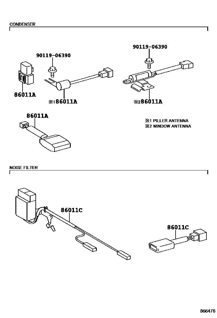 Toyota COROLLA 收音机、放大器和冷凝器 EPC diagram — 866476