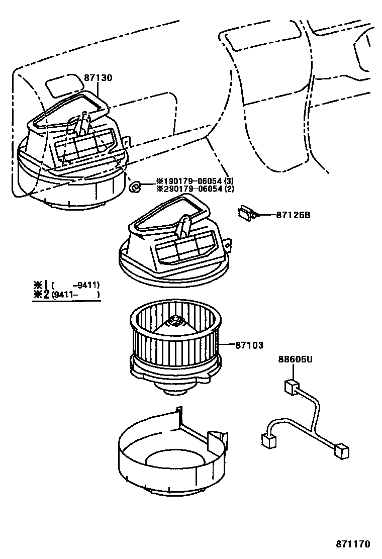 Toyota COROLLA 暖风和空调系统 - 加热装置和鼓风机 EPC diagram — 871170