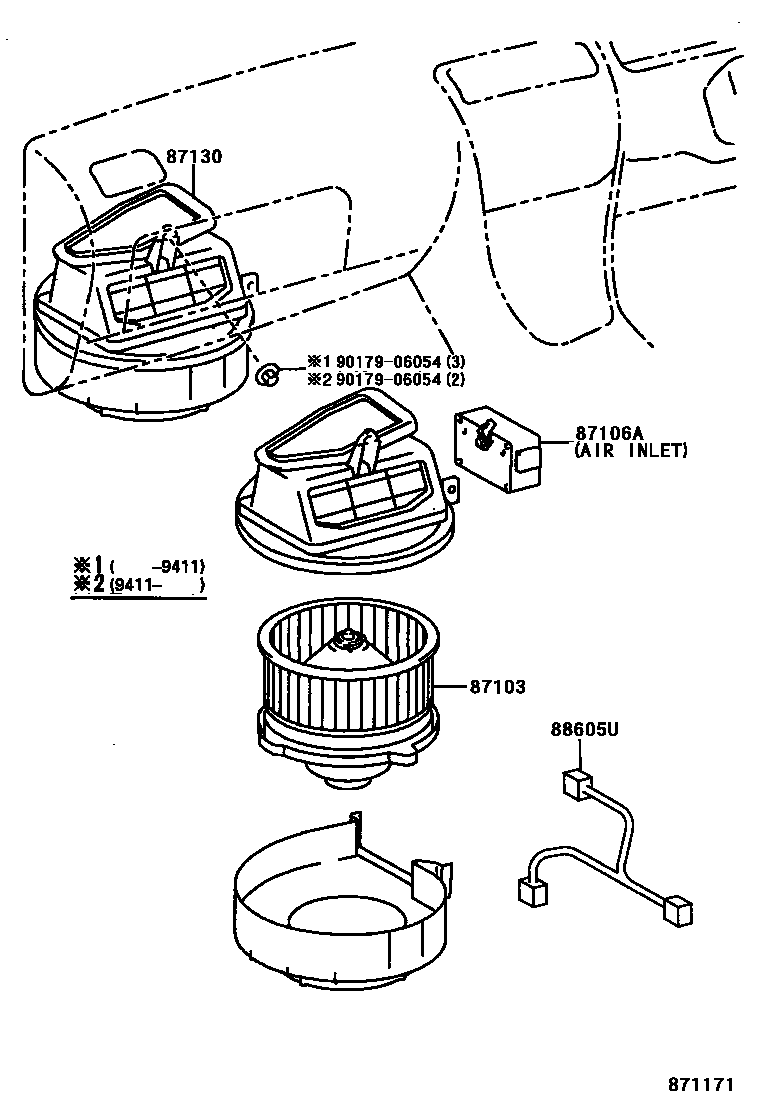 Toyota COROLLA 暖风和空调系统 - 加热装置和鼓风机 EPC diagram — 871171