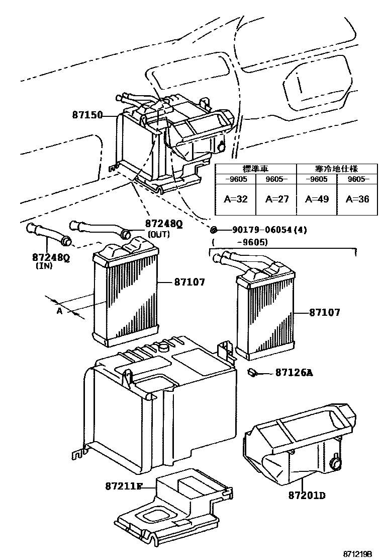 Toyota COROLLA 暖风和空调系统 - 加热装置和鼓风机 EPC diagram — 871219B