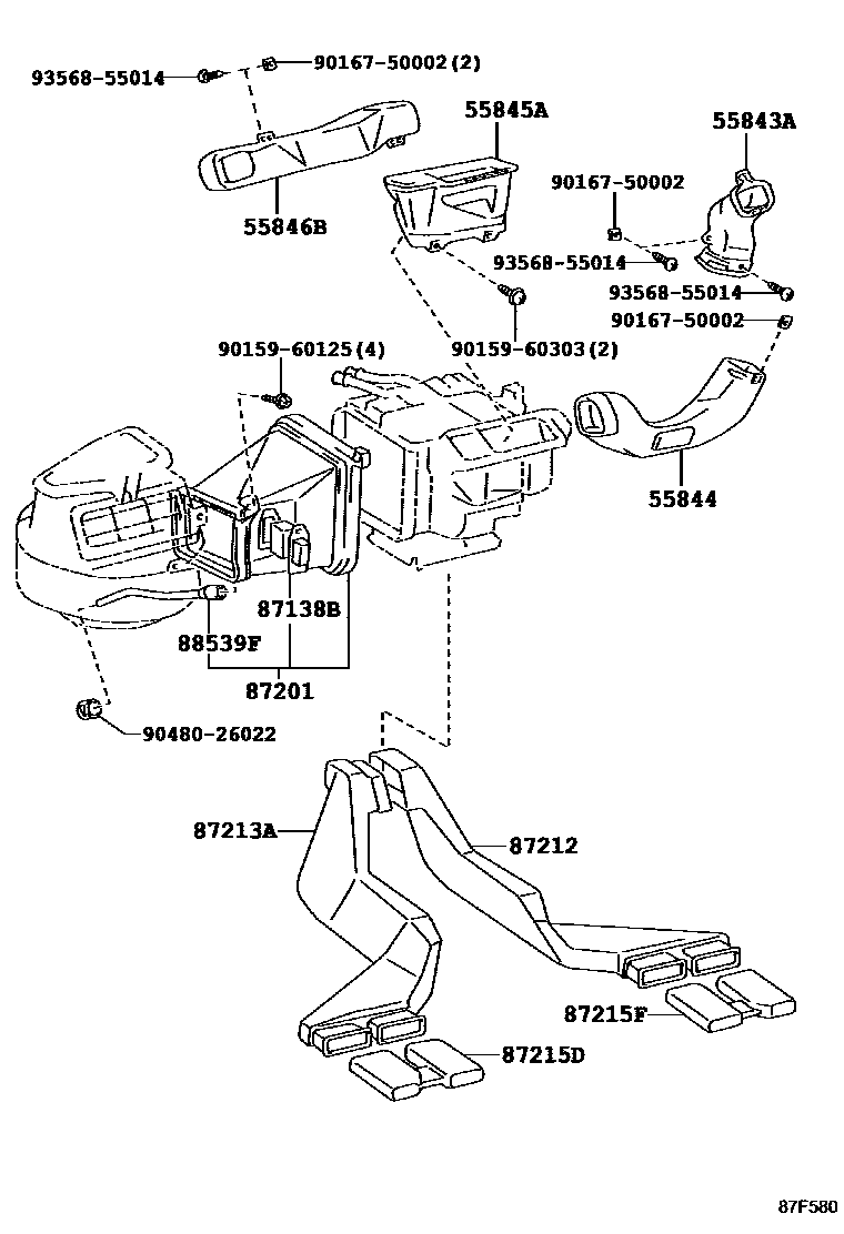 Toyota COROLLA 暖风和空调系统 - 控制器和风管 EPC diagram — 87F580