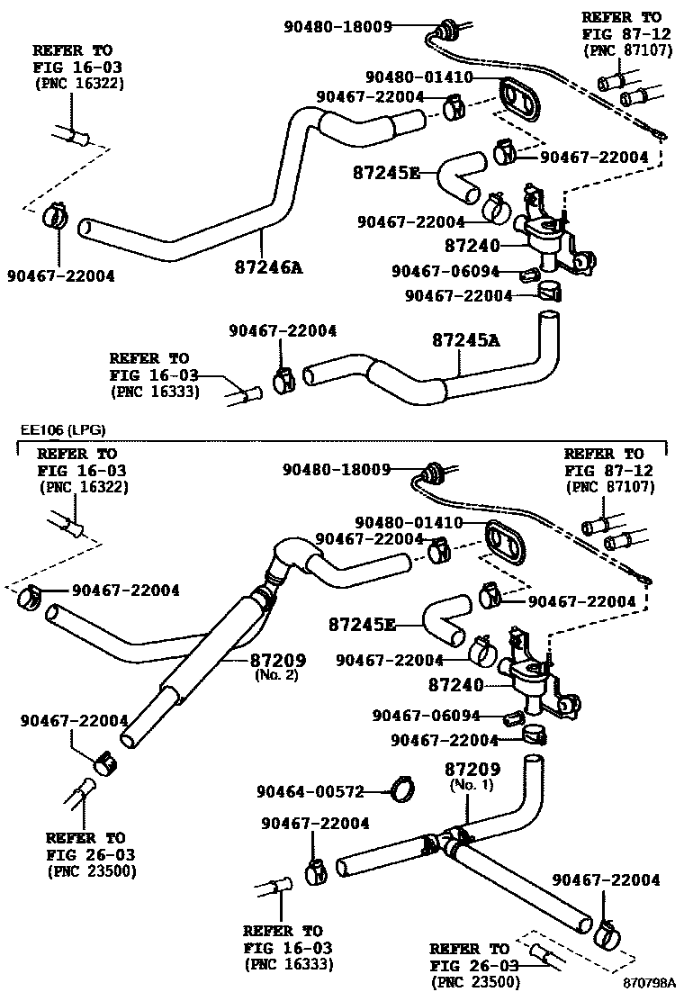 Toyota COROLLA 暖风和空调系统 - 水管 EPC diagram — 870798A