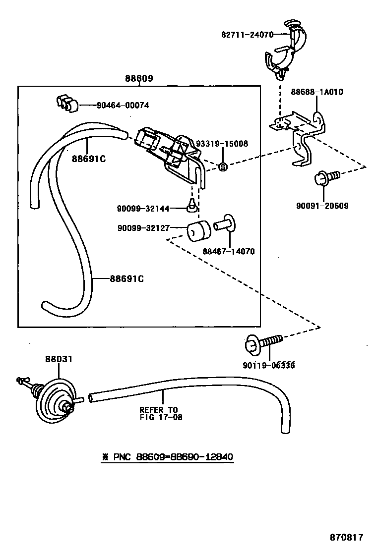 Toyota COROLLA 暖风和空调系统 - 真空管 EPC diagram — 870817