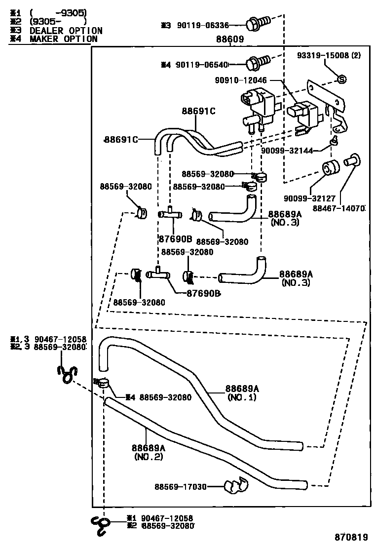 Toyota COROLLA 暖风和空调系统 - 真空管 EPC diagram — 870819
