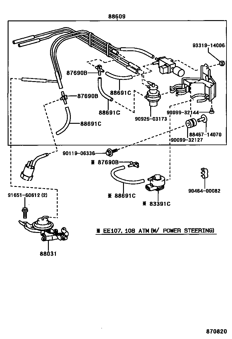 Toyota COROLLA 暖风和空调系统 - 真空管 EPC diagram — 870820