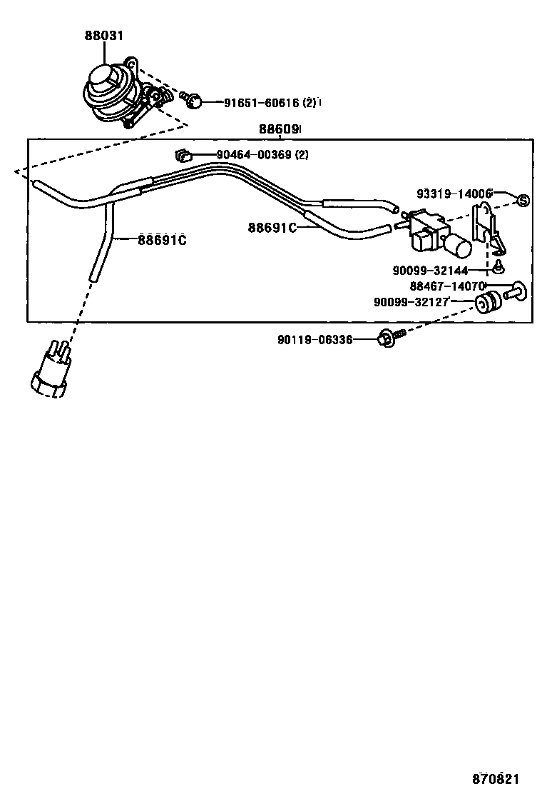 Toyota COROLLA 暖风和空调系统 - 真空管 EPC diagram — 870821