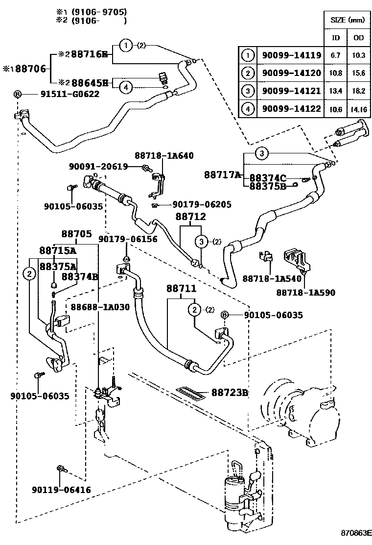 Toyota COROLLA Heating & Air Conditioning - Cooler Piping EPC diagram — 870863E