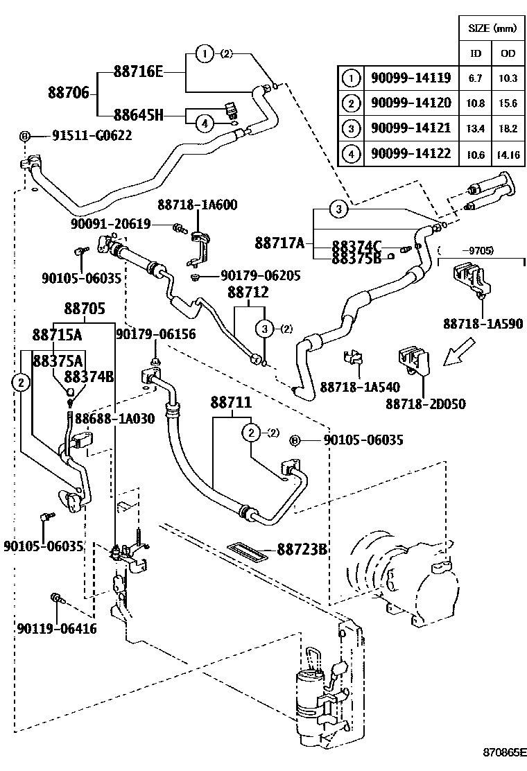 Toyota COROLLA Heating & Air Conditioning - Cooler Piping EPC diagram — 870865E