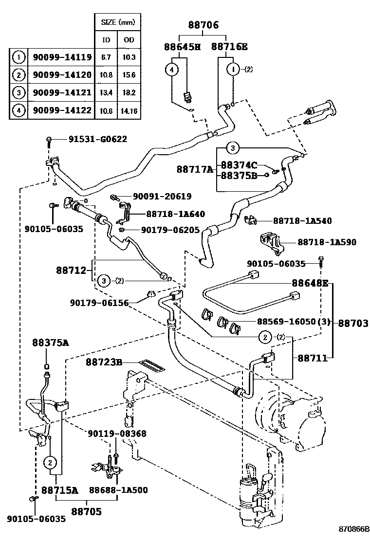 Toyota COROLLA Heating & Air Conditioning - Cooler Piping EPC diagram — 870866B