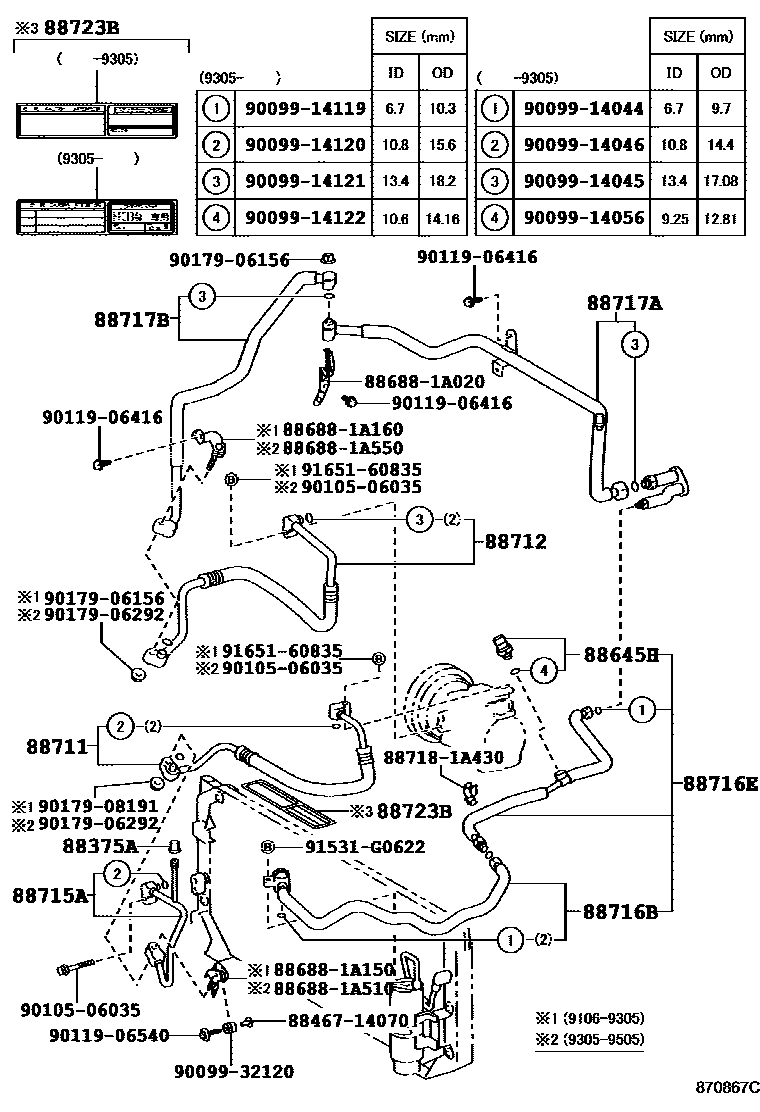 Toyota COROLLA Heating & Air Conditioning - Cooler Piping EPC diagram — 870867C