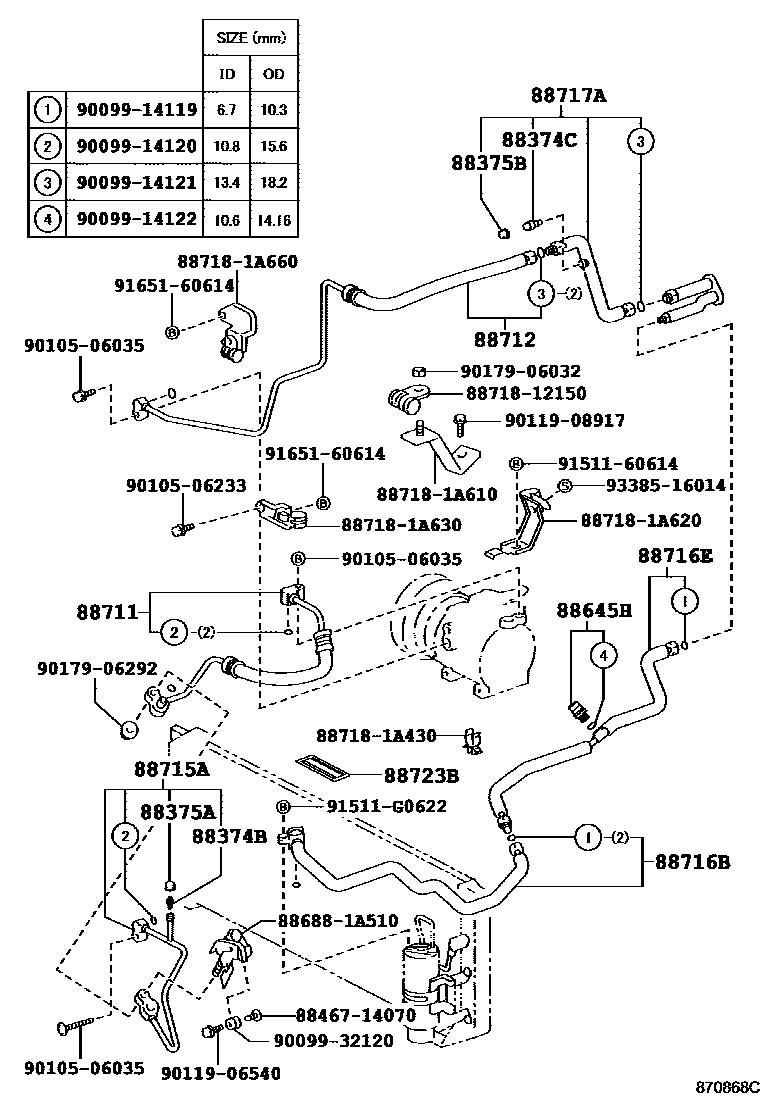 Toyota COROLLA Heating & Air Conditioning - Cooler Piping EPC diagram — 870868C
