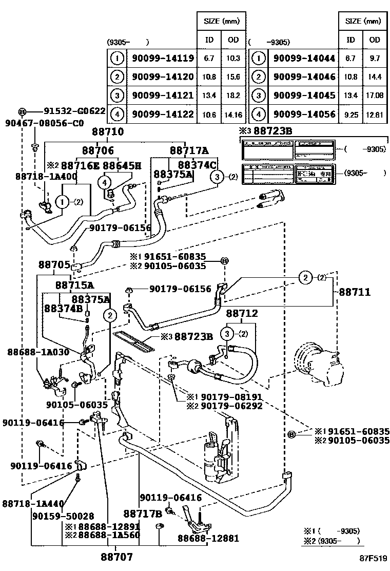 Toyota COROLLA Heating & Air Conditioning - Cooler Piping EPC diagram — 87F519