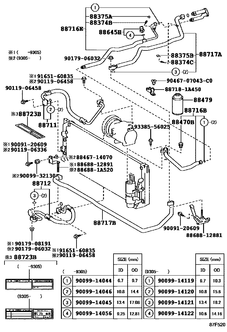 Toyota COROLLA Heating & Air Conditioning - Cooler Piping EPC diagram — 87F520