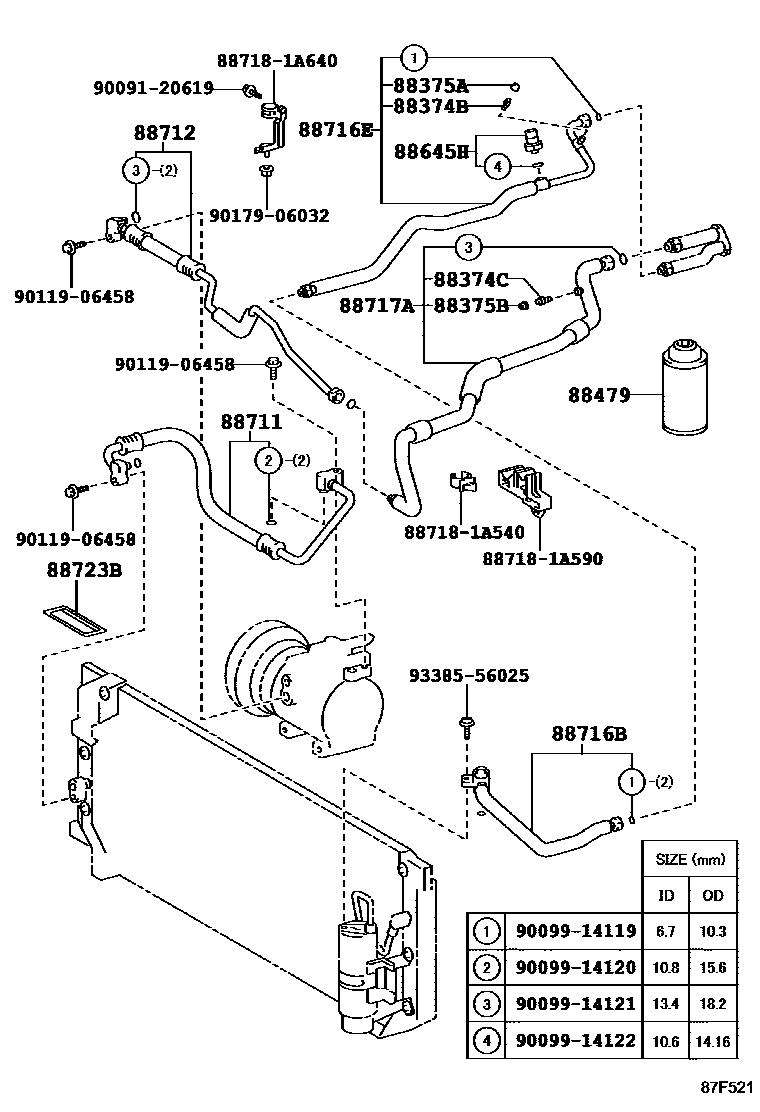 Toyota COROLLA Heating & Air Conditioning - Cooler Piping EPC diagram — 87F521