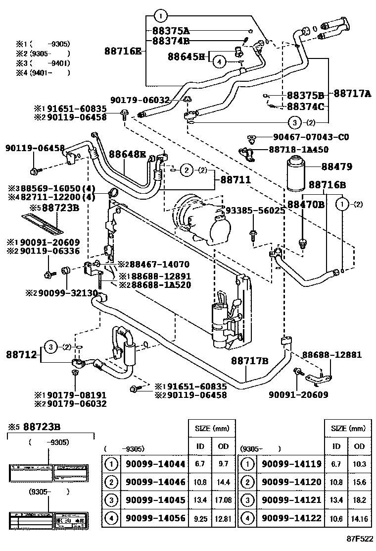 Toyota COROLLA Heating & Air Conditioning - Cooler Piping EPC diagram — 87F522