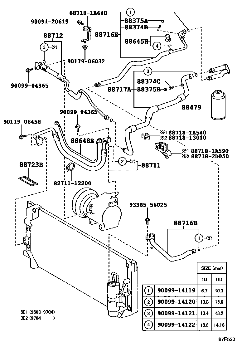 Toyota COROLLA Heating & Air Conditioning - Cooler Piping EPC diagram — 87F523