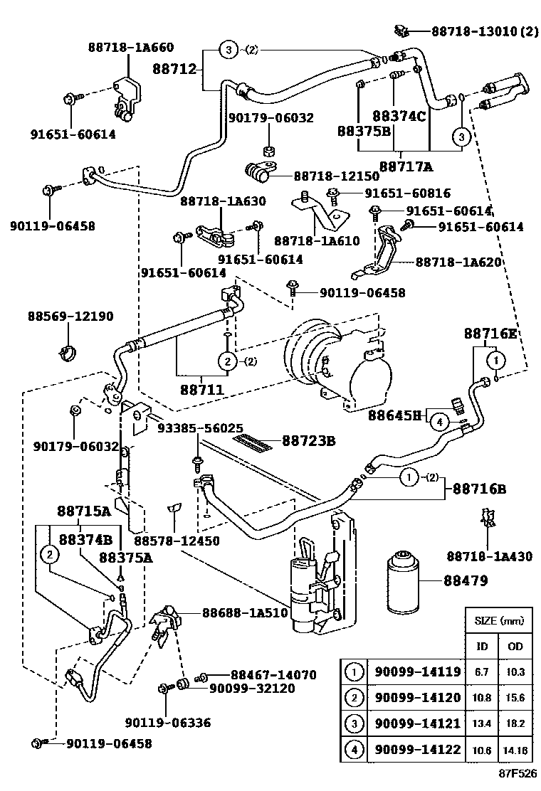 Toyota COROLLA Heating & Air Conditioning - Cooler Piping EPC diagram — 87F526