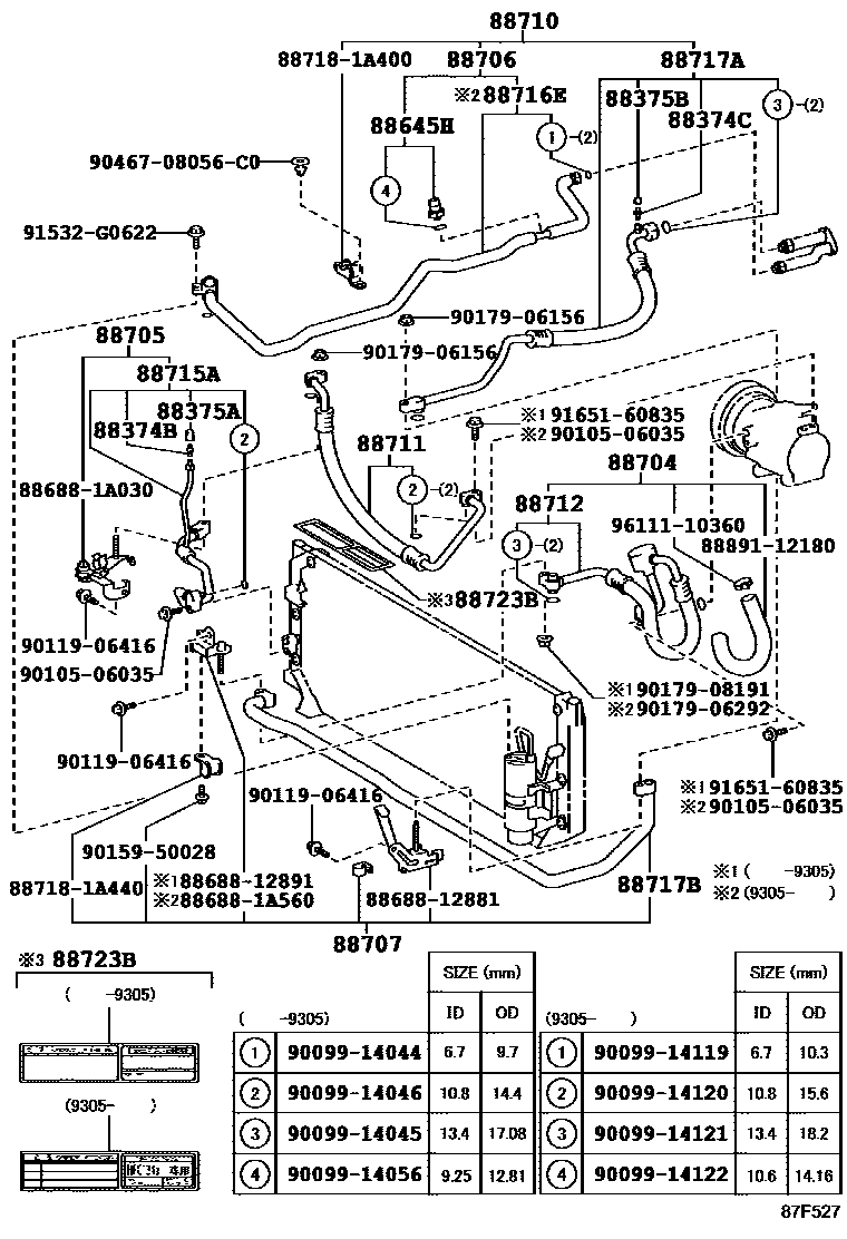 Toyota COROLLA Heating & Air Conditioning - Cooler Piping EPC diagram — 87F527