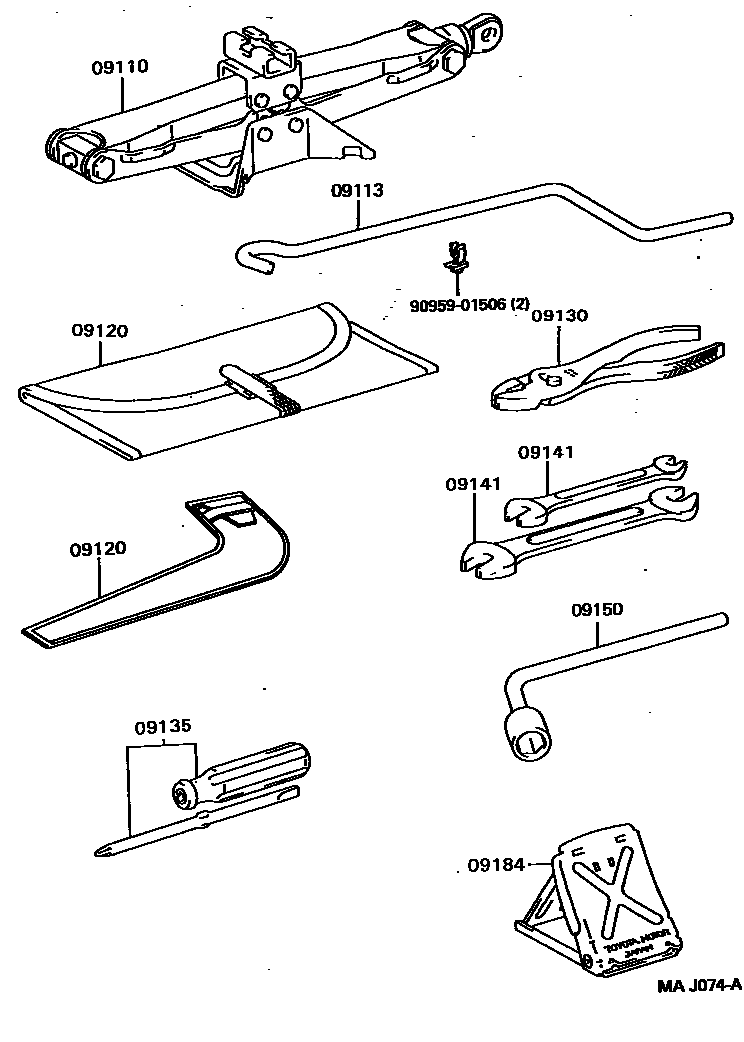 Toyota COROLLA Standard Tools EPC diagram — MAJ074A