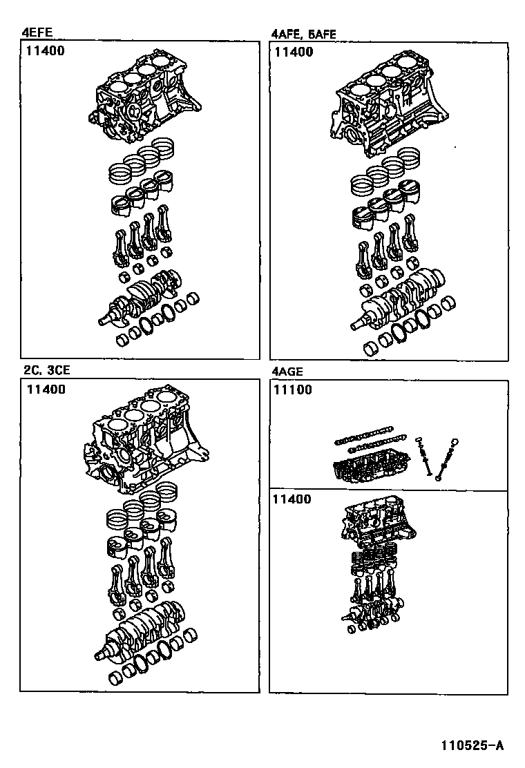 Toyota COROLLA Short Block Assembly EPC diagram — 110525A