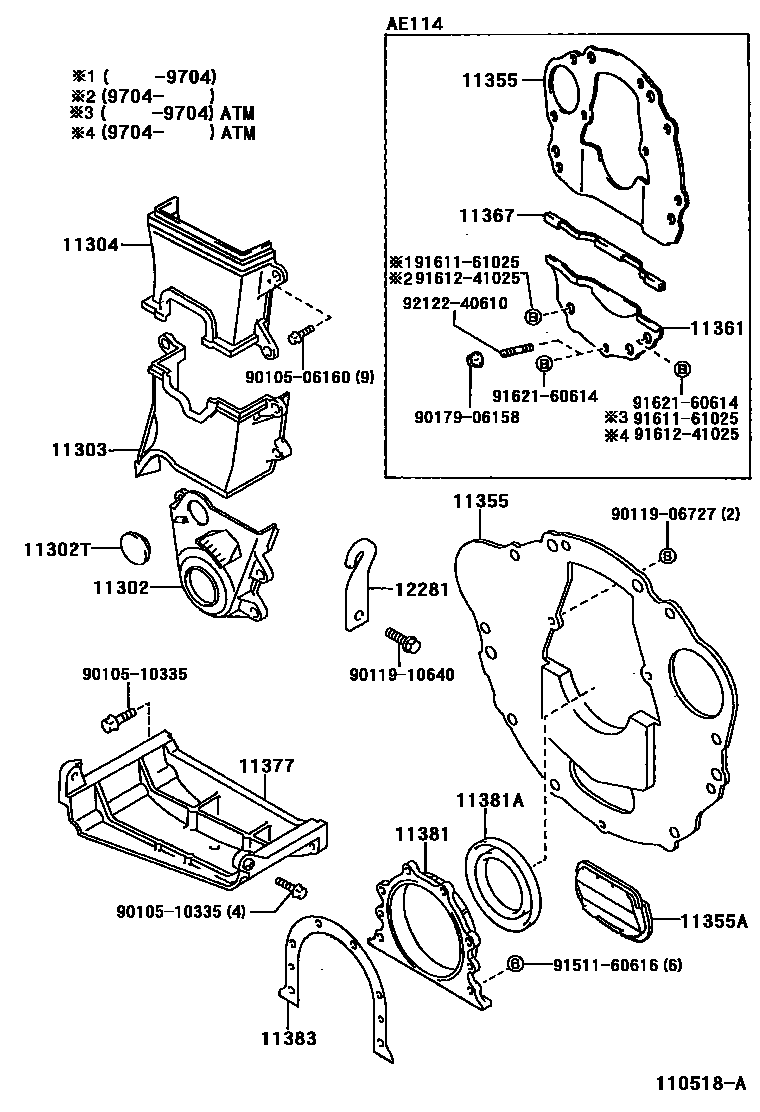 Toyota COROLLA Timing Gear Cover & Rear End Plate EPC diagram — 110518A