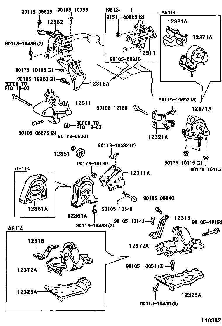Toyota COROLLA Engine Mounting EPC diagram — 110382