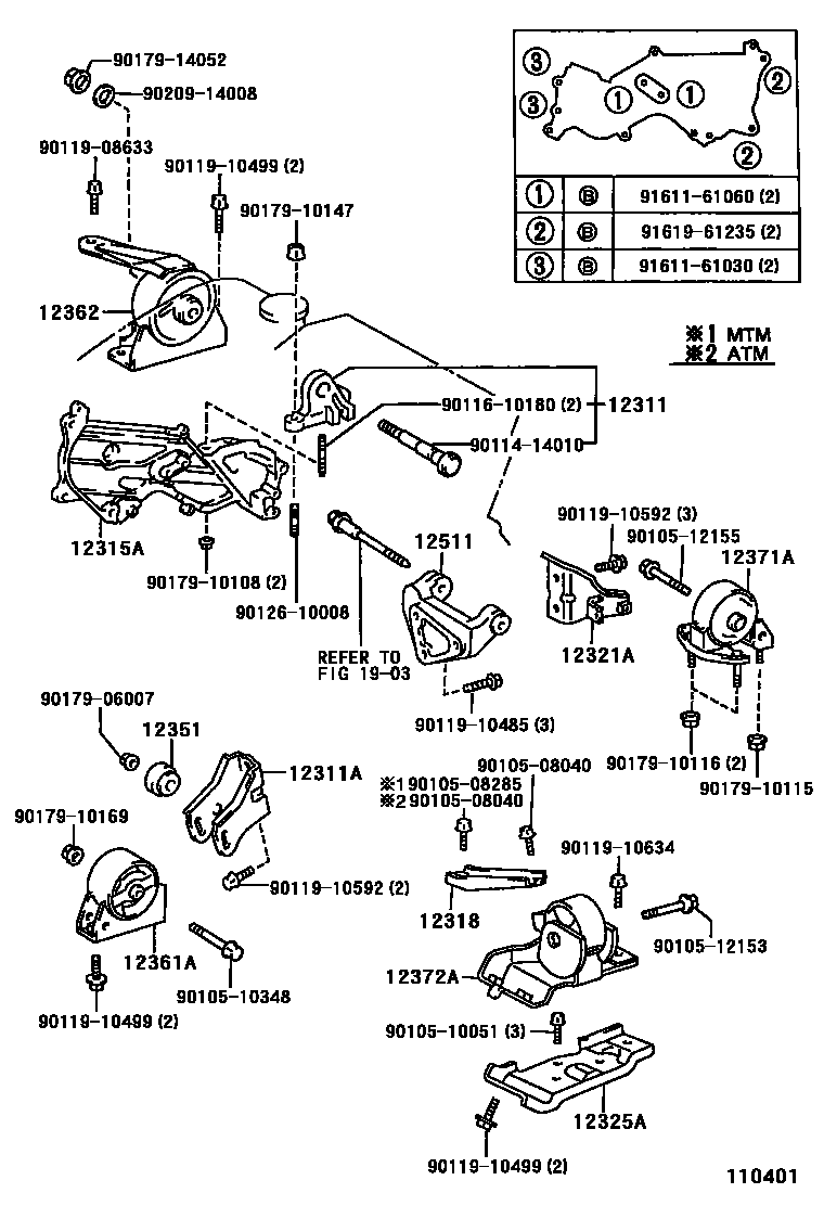 Toyota COROLLA Engine Mounting EPC diagram — 110401