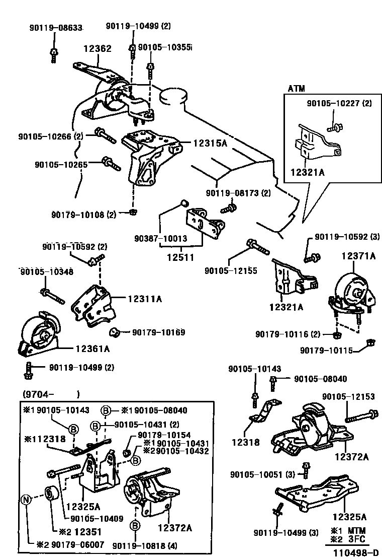 Toyota COROLLA Engine Mounting EPC diagram — 110498D