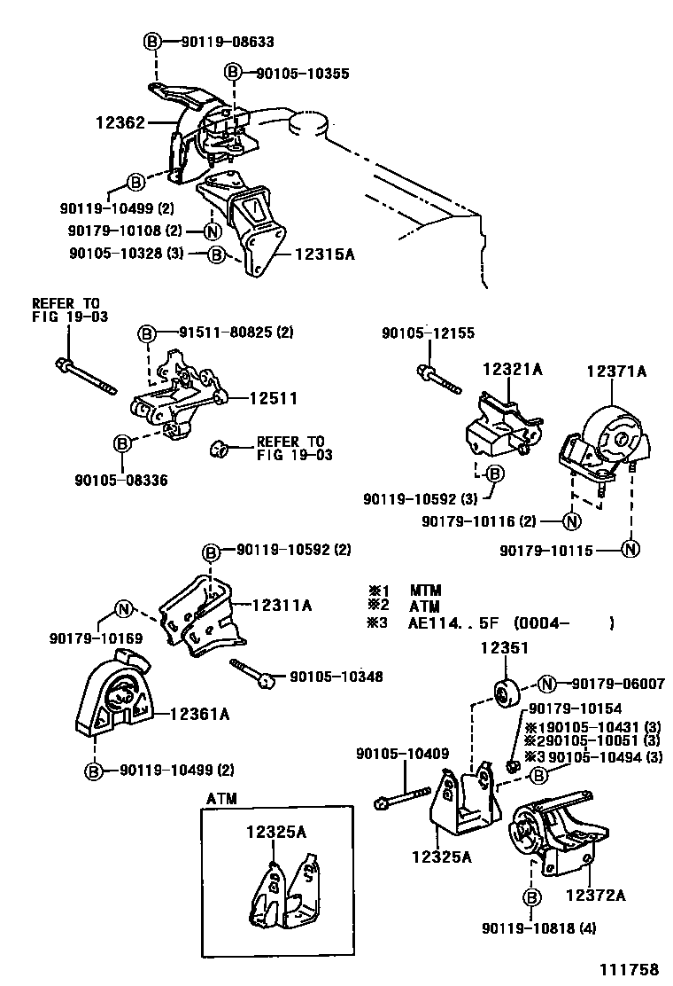Toyota COROLLA Engine Mounting EPC diagram — 111758