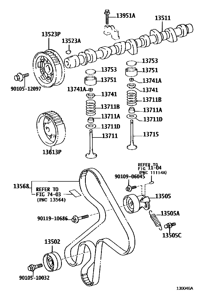 Toyota COROLLA Camshaft & Valve EPC diagram — 130046D