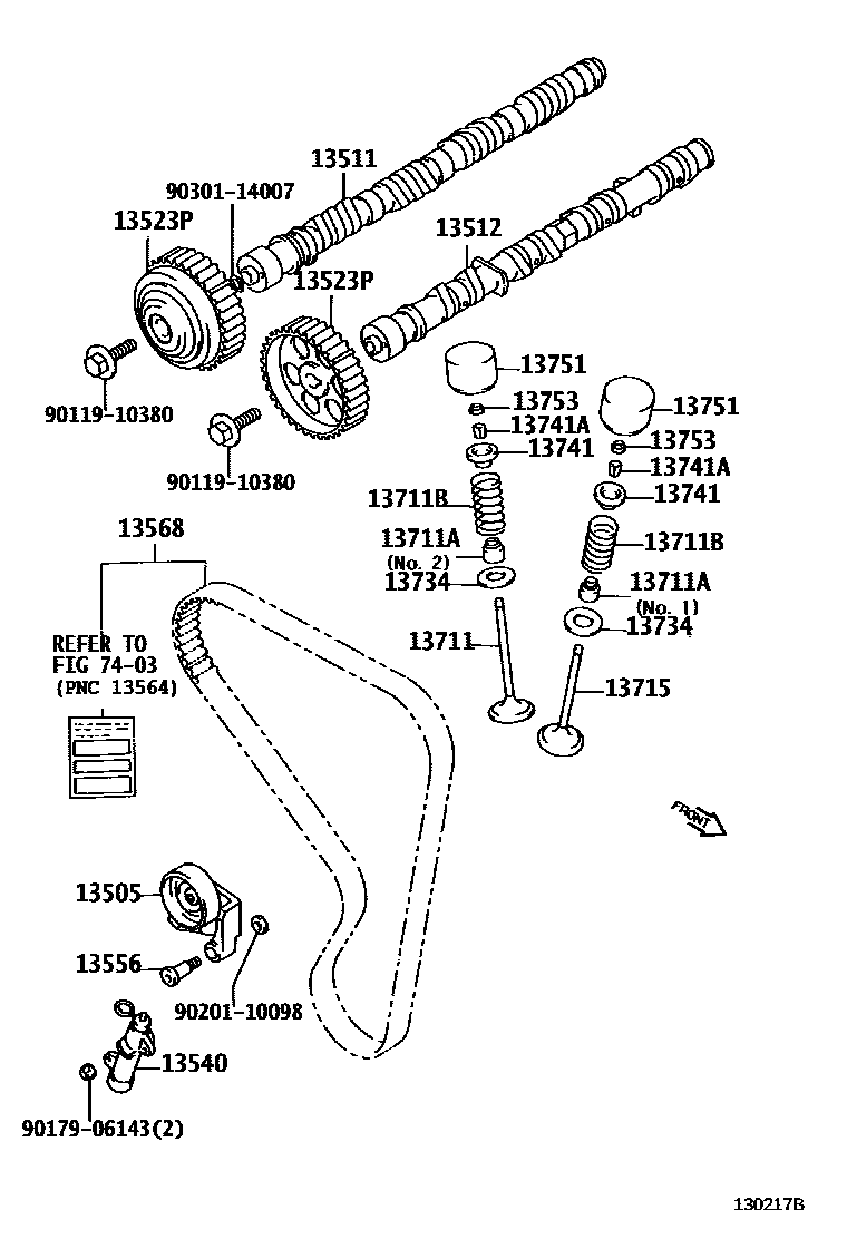 Toyota COROLLA Camshaft & Valve EPC diagram — 130217B