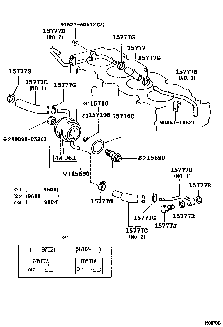 Toyota COROLLA Engine Oil Cooler EPC diagram — 150070C