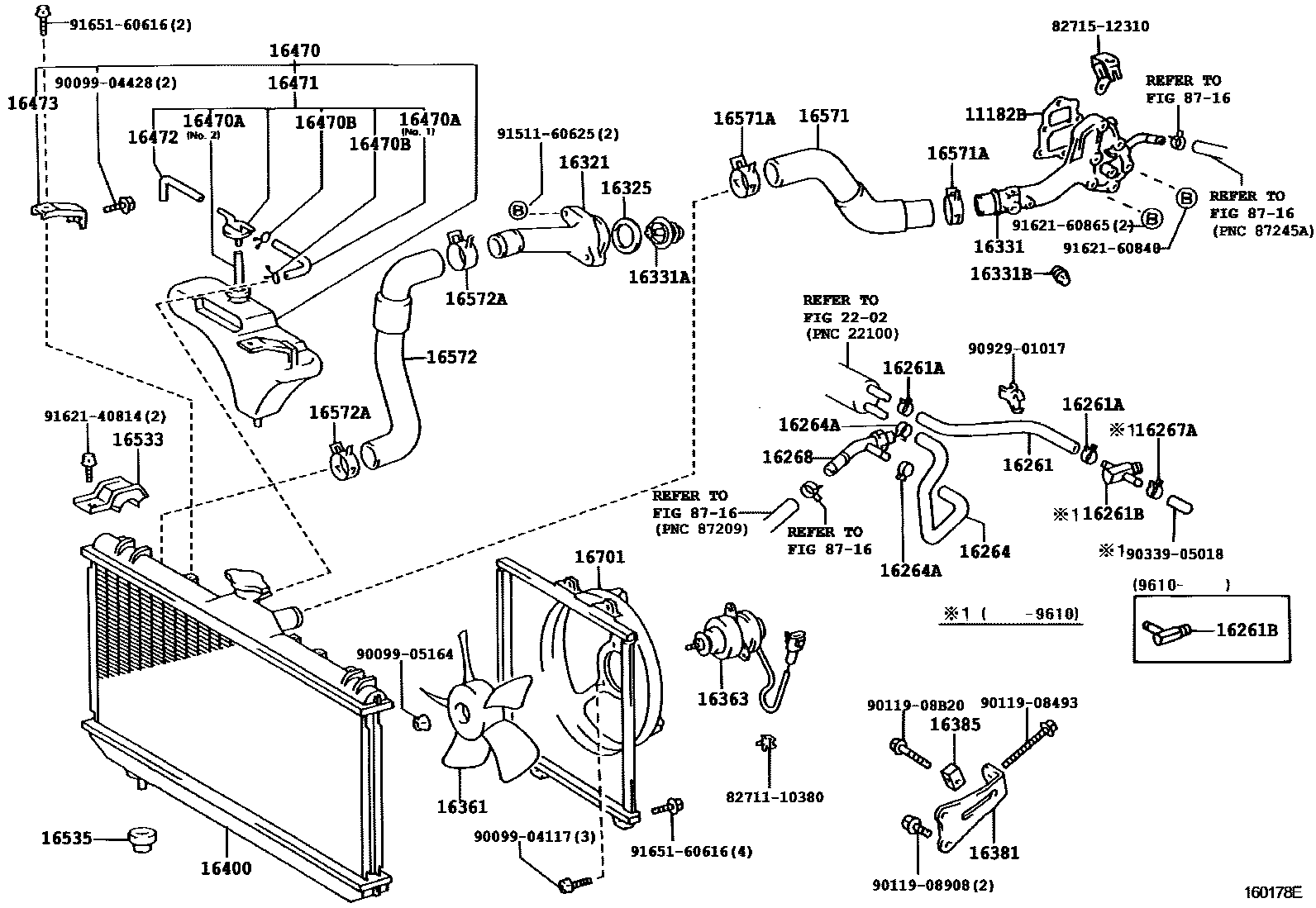Toyota COROLLA RADIATOR & WATER OUTLET EPC diagram — 160178E