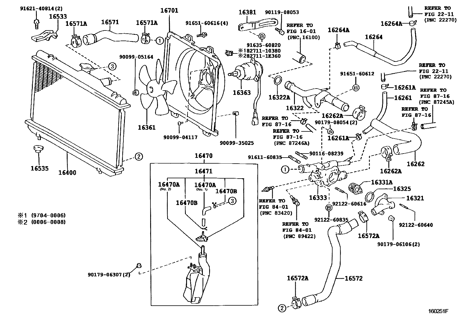 Toyota COROLLA RADIATOR & WATER OUTLET EPC diagram — 160251F