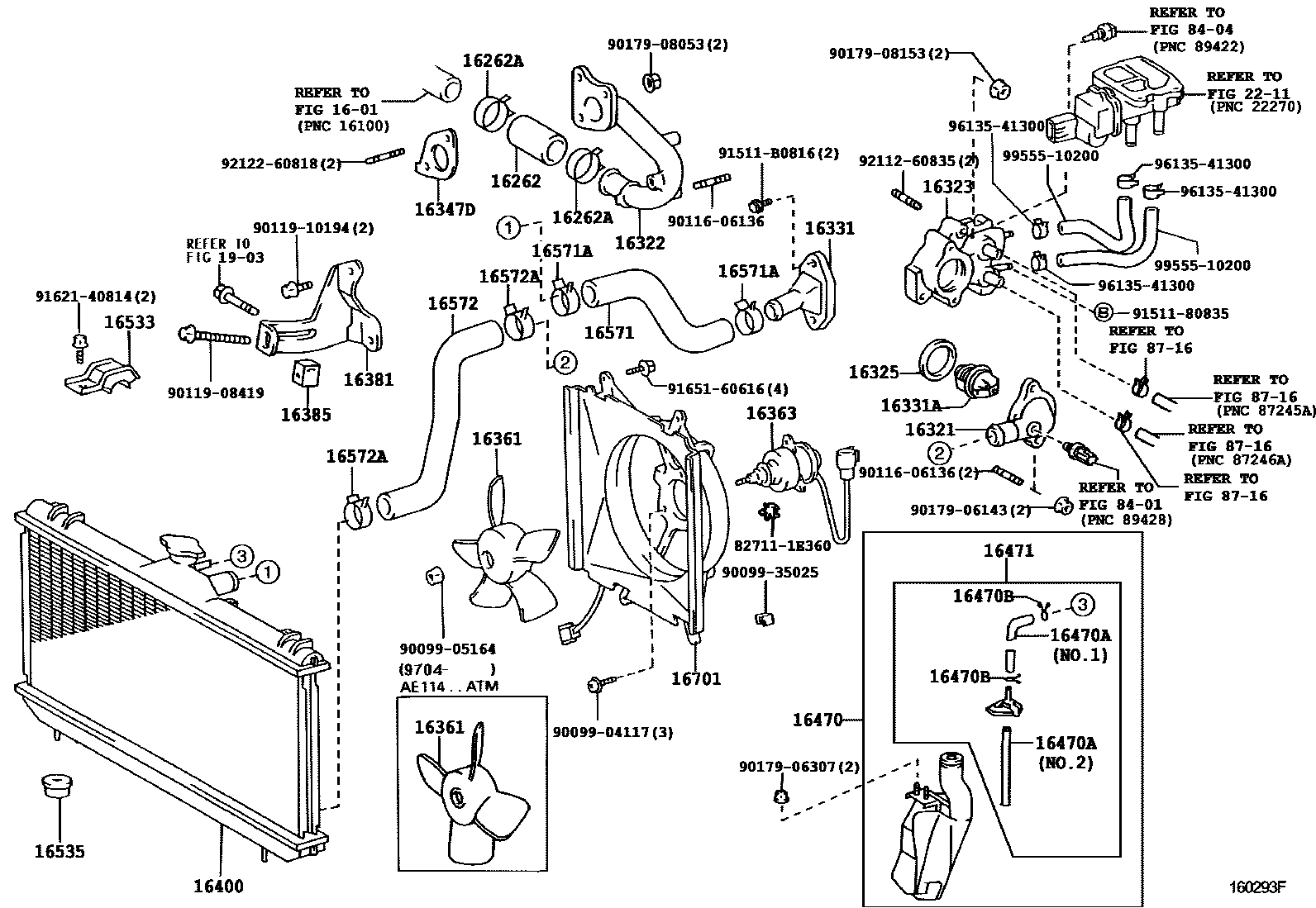 Toyota COROLLA RADIATOR & WATER OUTLET EPC diagram — 160293F