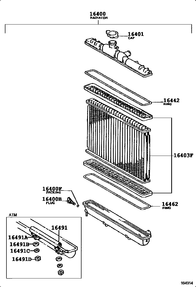 Toyota COROLLA RADIATOR & WATER OUTLET EPC diagram — 164914