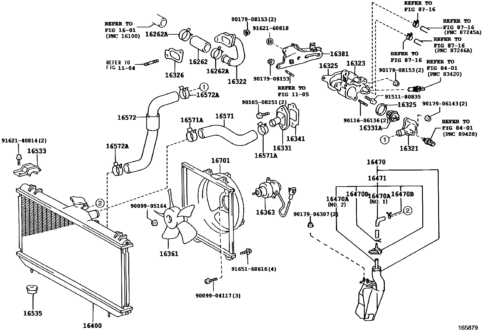 Toyota COROLLA RADIATOR & WATER OUTLET EPC diagram — 165879