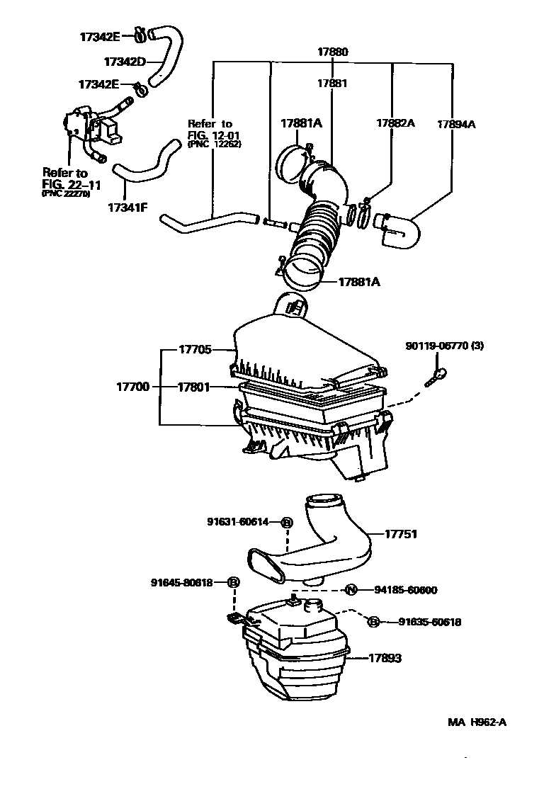 Toyota COROLLA Air Cleaner EPC diagram — MAH962A