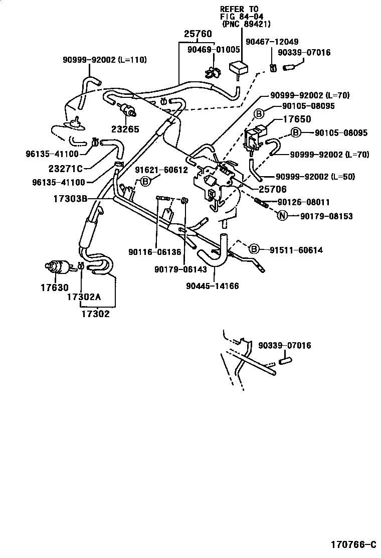 Toyota COROLLA vacuum tube EPC diagram — 170766C